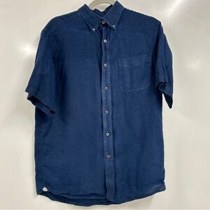 0187 Daniel Cremieux 100% Linen Button Down Shirt Men’s Blue Short Sleeve Classi